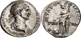 (116 d.C.). Trajano. Denario. (Spink falta) (S. 315) (RIC. 364). 3,29 g. EBC/EBC-.