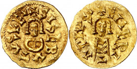 Sisebuto (612-621). Emerita (Mérida). Triente. (CNV. 258.10) (R.Pliego 285c). Ex Áureo 20/09/2001, nº 634. 1,47 g. EBC-.