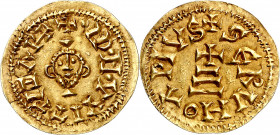 Wittiza (700-710). Gerunda (Girona). Triente. (CNV. 628) (R.Pliego 764b). Bella. Muy rara. 1,20 g. EBC.