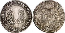 Austria. Eggenberg. 1654. Juan Cristian y Juan Sigfrido. 1 taler. (Kr. 41) (Dav. 3393). Golpecito. Bonita pátina. Rara. AG. 28,98 g. EBC-.