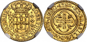 Brasil. 1752. José I. Lisboa. 1000 reis. (Fr. 75) (Gomes 61.01). En cápsula de la NGC como MS63, nº 4629175-002. Bella. Brillo original. Ex Colección ...