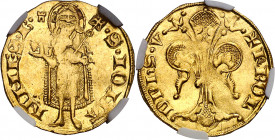Francia. Vienne. Carlos V (1349-1364). 1 florín. (Fr. 247). En cápsula de la NGC como MS61, nº 4348178-002, como Guiges III por error. Bella. Escasa a...