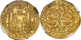 Francia. Felipe VI de Valois (1328-1350). 1 écu d'or. (Fr. 270) (D. 249a). 2ª emisión. En cápsula de la NGC como MS62, nº 4625118-001. Leve defecto de...