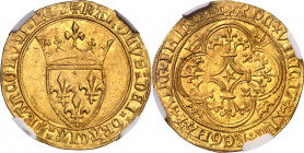 Francia. Carlos VI (1380-1422). 1 écu d'or. (Fr. 291) (D. 369). En cápsula de la NGC como MS63, nº 4494522-005. Bella. Precioso color. Escasa así. AU....
