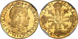 Francia. 1652. Luis XIV. D (Lyon). 1 luis de oro. (Fr. 418) (Kr. 157.5). En cápsula de la NGC como MS63+, nº 5747030-002. Muy bella. Brillo original. ...