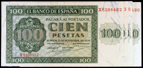 1936. Burgos. 100 pesetas. (Ed. D22a) (Ed. 421a). 21 de noviembre. 9 billetes correlativos serie X, última emitida. MBC+/EBC-.