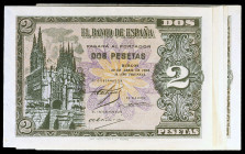 1938. Burgos. 2 pesetas. (Ed. D30a) (Ed. 429a). 30 de abril. 5 billetes, serie D. S/C-/S/C.