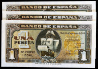 1940. 1 peseta. (Ed. D43a) (Ed. 442a). 4 de septiembre, Santa María. Trío correlativo, serie A. S/C-.