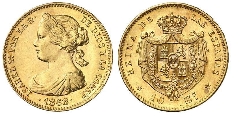 1868*1873. Gobierno Provisional. 10 escudos. (AC. 41). A nombre de Isabel II. Mí...