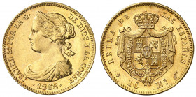 1868*1873. Gobierno Provisional. 10 escudos. (AC. 41). A nombre de Isabel II. Mínimos golpecitos. Bella. 8,44 g. EBC+.
