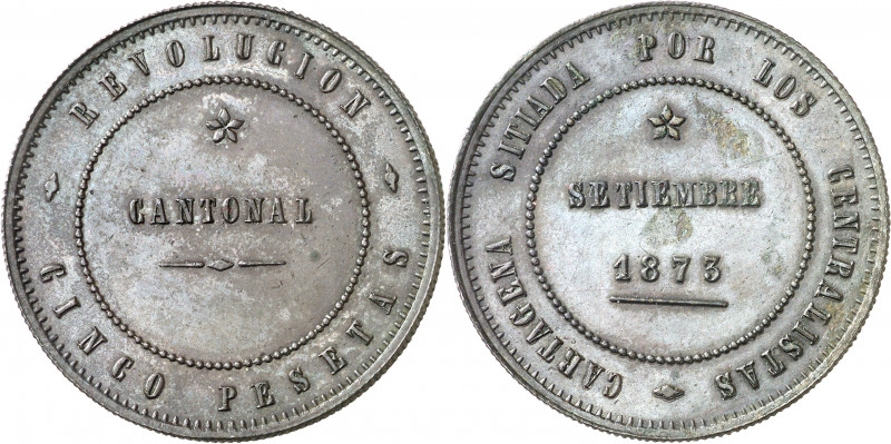 1873. Revolución Cantonal. Cartagena. 5 pesetas. (AC. 5). No coincidente. 93 per...