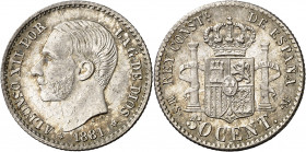1881*81. Alfonso XII. MSM. 50 céntimos. (AC. 12). Muy bella. Brillo original. Escasa así. 2,52 g. S/C.