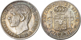 1885/1*86. Alfonso XII. MSM. 50 céntimos. (AC. 13). Bella. Brillo original. Escasa así. 2,53 g. S/C-.