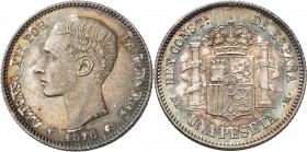 1876*1876. Alfonso XII. DEM. 1 peseta. (AC. 15). Bellísima. Preciosa pátina. Rara así. 5 g. S/C-.
