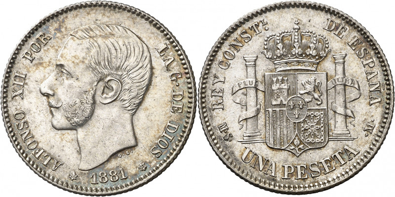 1881*1881. Alfonso XII. MSM. 1 peseta. (AC. 17). Mínimas rayitas. Bella. Rara as...