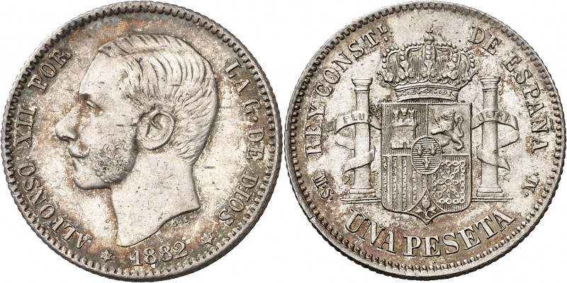 1882*1882. Alfonso XII. MSM. 1 peseta. (AC. 20). Bella. Preciosa pátina. Rara as...