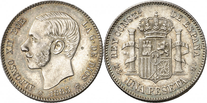 1885*1886. Alfonso XII. MSM. 1 peseta. (AC. 25). Mínima oquedad. Bellísima. Prec...