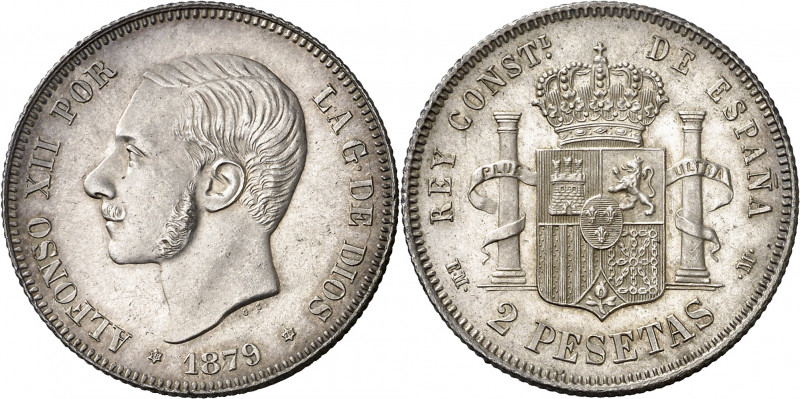1879*1879. Alfonso XII. EMM. 2 pesetas. (AC. 26). Leves marquitas. Bella. Brillo...