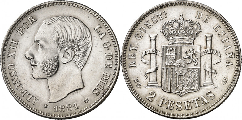 1881*1881. Alfonso XII. MSM. 2 pesetas. (AC. 28). Bella. Escasa así. 9,99 g. EBC...