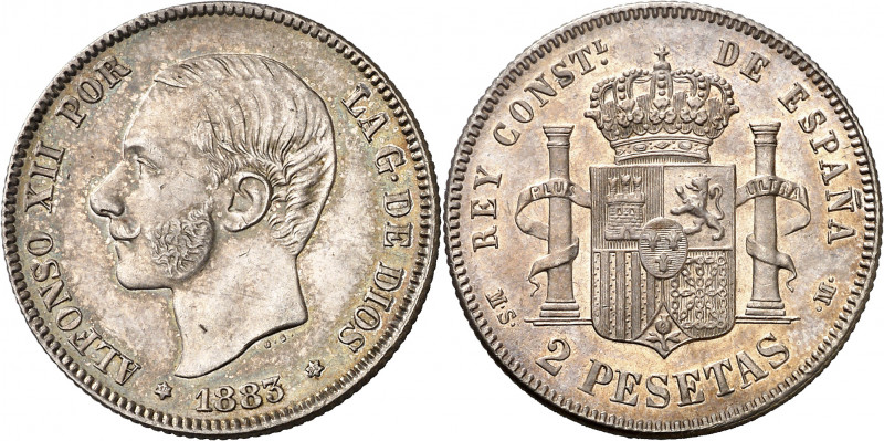 1883*1883. Alfonso XII. MSM. 2 pesetas. (AC. 33). Bella. Brillo original. Rara a...