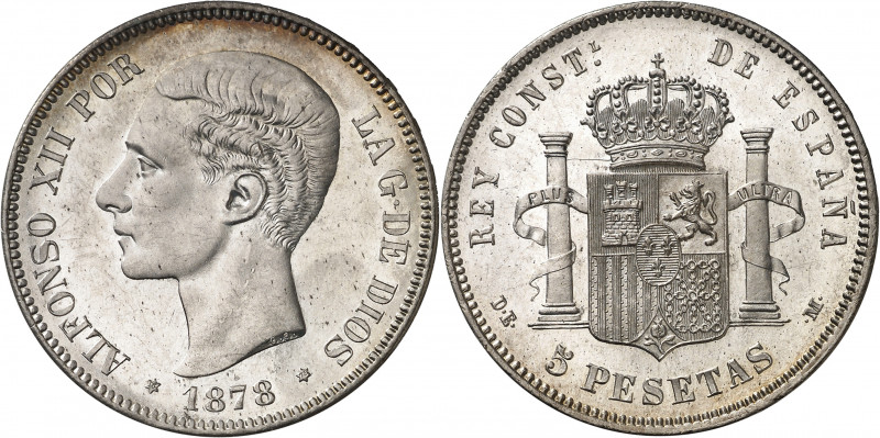 1878*1878. Alfonso XII. DEM. 5 pesetas. (AC. 39). Leves rayitas. Bella. Escasa a...