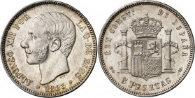 1883*1883. Alfonso XII. MSM. 5 pesetas. (AC. 55). Mínimos golpecitos. Bella. Escasa así. 24,81 g. EBC.