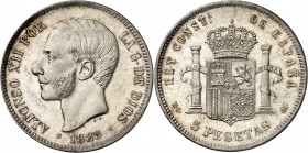 1885*1885. Alfonso XII. MSM. 5 pesetas. (AC. 60). Mínimas rayitas. Atractiva. 24,95 g. EBC/EBC+.