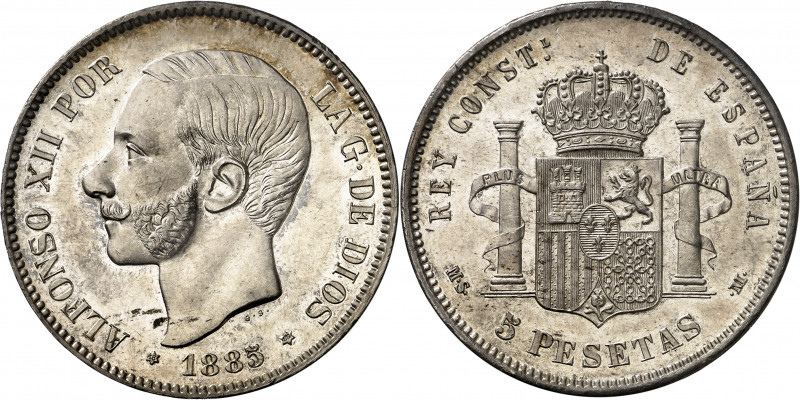 1885*1886. Alfonso XII. MSM. 5 pesetas. (AC. 61). Mínimas rayitas. Bella. Precio...