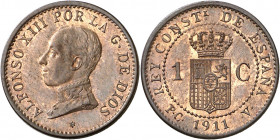 1911*1. Alfonso XIII. PCV. 1 céntimo. (AC. 3). Bella. Escasa. 0,99 g. S/C-.