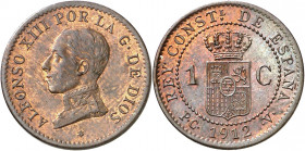 1912*2. Alfonso XIII. PCV. 1 céntimo. (AC. 4). Bella. Preciosa pátina. 1 g. S/C-.