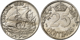 1925. Alfonso XIII. PCS. 25 céntimos. (AC. 24). 7 g. EBC+.