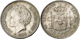 1894*94. Alfonso XIII. PGV. 50 céntimos. (AC. 43). Bella. 2,48 g. S/C-.