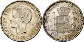 1900*00. Alfonso XIII. SMV. 50 céntimos. (AC. 45). Bella. Brillo original. 2,45 g. EBC+.