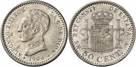 1904*04. Alfonso XIII. SMV. 50 céntimos. (AC. 46). 2,52 g. EBC+.