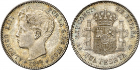 1899*1899. Alfonso XIII. SGV. 1 peseta. (AC. 57). Bella. Brillo original. 4,75 g. S/C-.