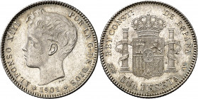 1901*1901. Alfonso XIII. SMV. 1 peseta. (AC. 60). Bella. 5 g. EBC+.