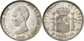 1890*1890. Alfonso XIII. MPM. 5 pesetas. (AC. 95). Mínimos golpecitos. Bella. Brillo original. 25,06 g. EBC+.