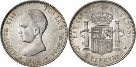 1890*1890. Alfonso XIII. PGM. 5 pesetas. (AC. 97). Leves golpecitos. Buen ejemplar. Brillo original. 24,78 g. EBC+.