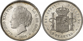 1893*1893. Alfonso XIII. PGL. 5 pesetas. (AC. 102). Mínimos golpecitos. Bella. Brillo original. 24,95 g. EBC+.