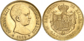1889*1889. Alfonso XIII. MPM. 20 pesetas. (AC. 113). Bella. 6,46 g. EBC+.