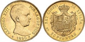 1890*1890. Alfonso XIII. MPM. 20 pesetas. (AC. 114). Bella. 6,44 g. EBC+.