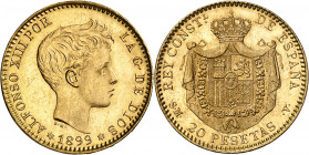 1899*1899. Alfonso XIII. SMV. 20 pesetas. (AC. 116). 6,45 g. EBC+/S/C-.