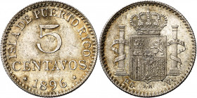 1896. Alfonso XIII. Puerto Rico. PGV. 5 centavos. (AC. 124). Brillo original. 1,35 g. EBC+.