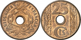 1938. II República. 25 céntimos. (AC. 20). Brillo original. 4,46 g. S/C-.