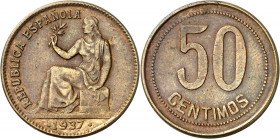 1937*-6. II República. 50 céntimos. (AC. 30). 6,15 g. EBC-.