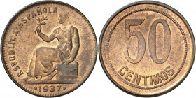1937*3-. II República. 50 céntimos. (AC. 31). Orla de cuadraditos en reverso. 5,93 g. S/C.