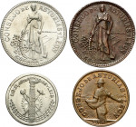 1937. Emisiones Locales. Asturias y León. 50 céntimos, 1 y 2 pesetas (dos). (AC. 8 a 11). 4 monedas, una serie completa, y la rarísima pieza de 2 pese...