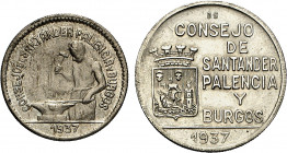 1937. Santander, Palencia y Burgos. 50 céntimos y 1 peseta. (AC. 33 y 35). 2 monedas, serie completa. MBC/MBC+.