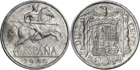 1940. Franco. 10 céntimos. (AC. 7). PLVS-VNA. Rara. 1,84 g. EBC+.
