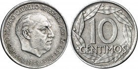 1959. Franco. 10 céntimos. (AC. 16). Reverso girado 90º aprox. 0,76 g. MBC.